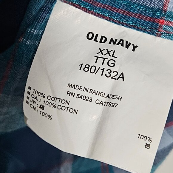 Old Navy Button Front Up Mens Size XXL Blue Plaid Slim Fit 100% Cotton - Picture 6 of 6